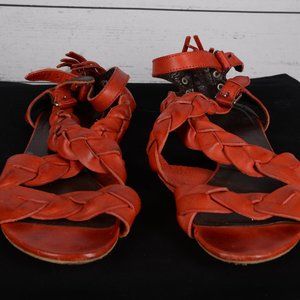 Balenciaga Size 8 Red Gladiator Braided Sandals